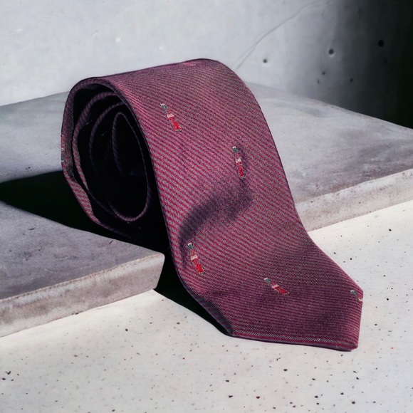 Givenchy Other - Vintage GIVENCHY Monsieur Coke Cola Bottle Men's Maroon Embroidered Silk Tie